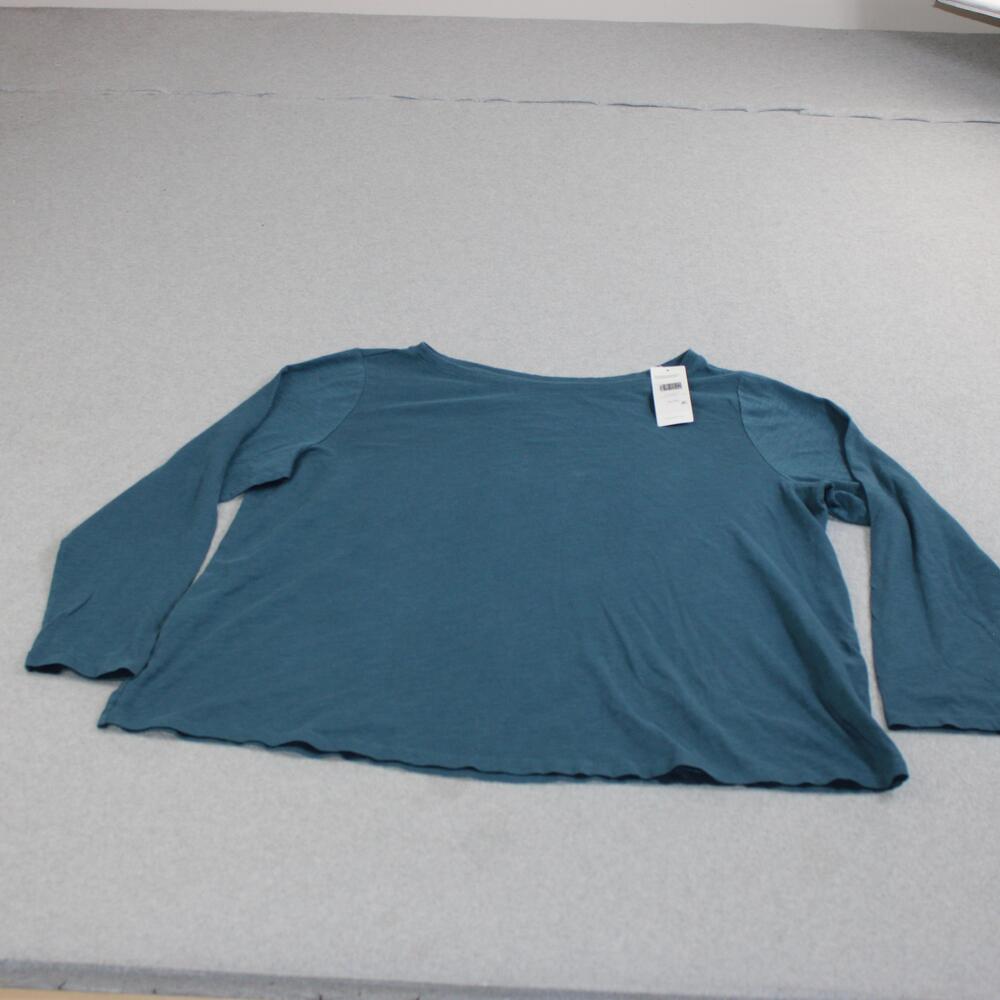 Eileen Fisher Shirt Women XL Blue Organic Cotton Boat Neck Long Sleeve Tee Basic